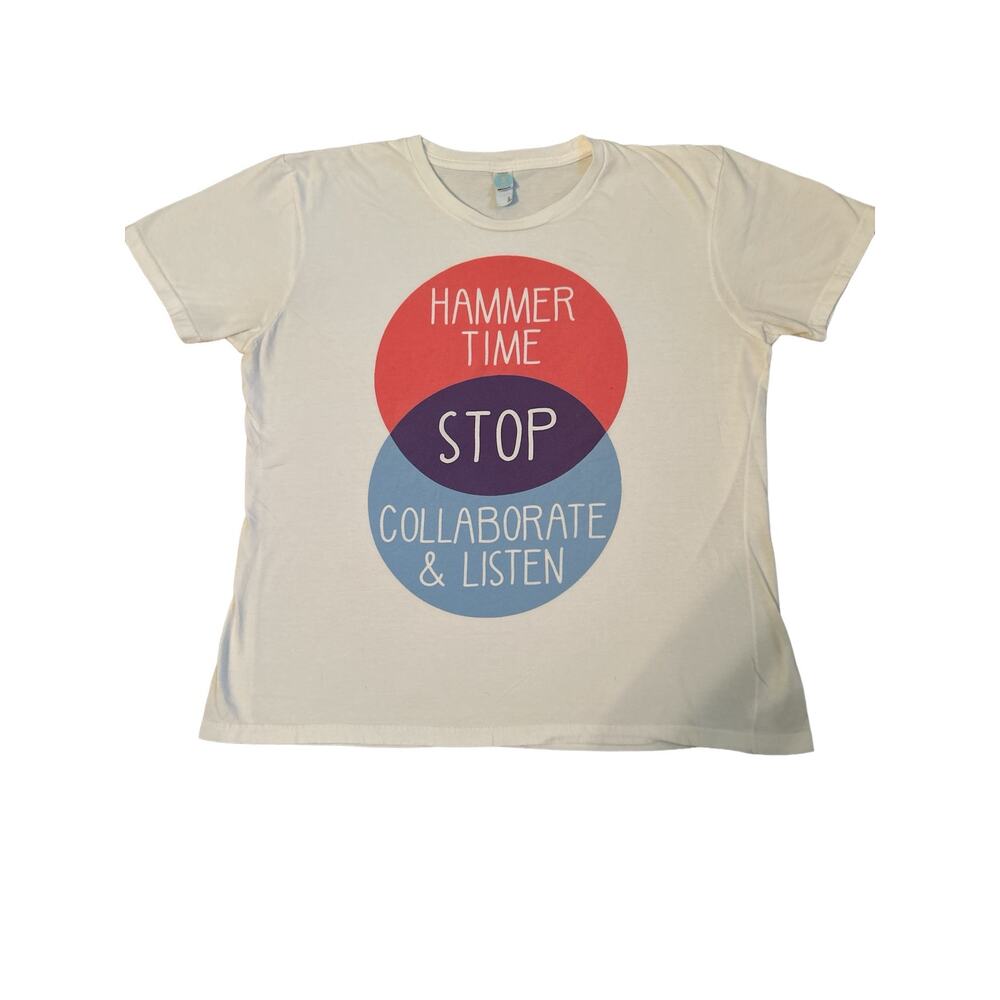 HAMMER TIME STOP COLLABORATE AND LISTEN Circle T Shirt Size L Large FUN